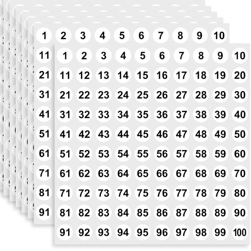 500 Stickers numbers from 1-100 packaging sticker NEW